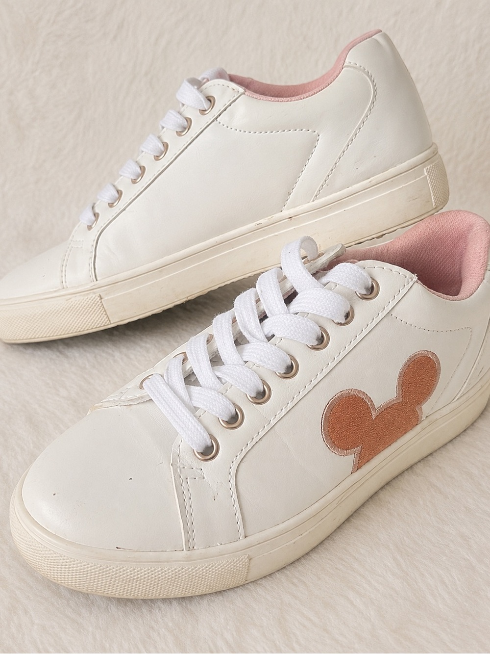 Disney Mickey Mouse White Rose Gold Glitter Sneakers